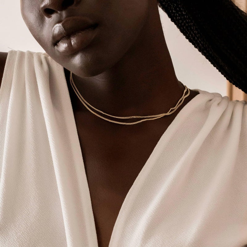 Krfy Gold Chain Necklace for Women Trendy - 925 Sterling Silver Clasp Dainty Choker Necklace 14K Gold Plated Thin Simple Cuban Chain Necklace Non Tarnish Waterproof Gold Jewelry for Women 16 inch - Image 4