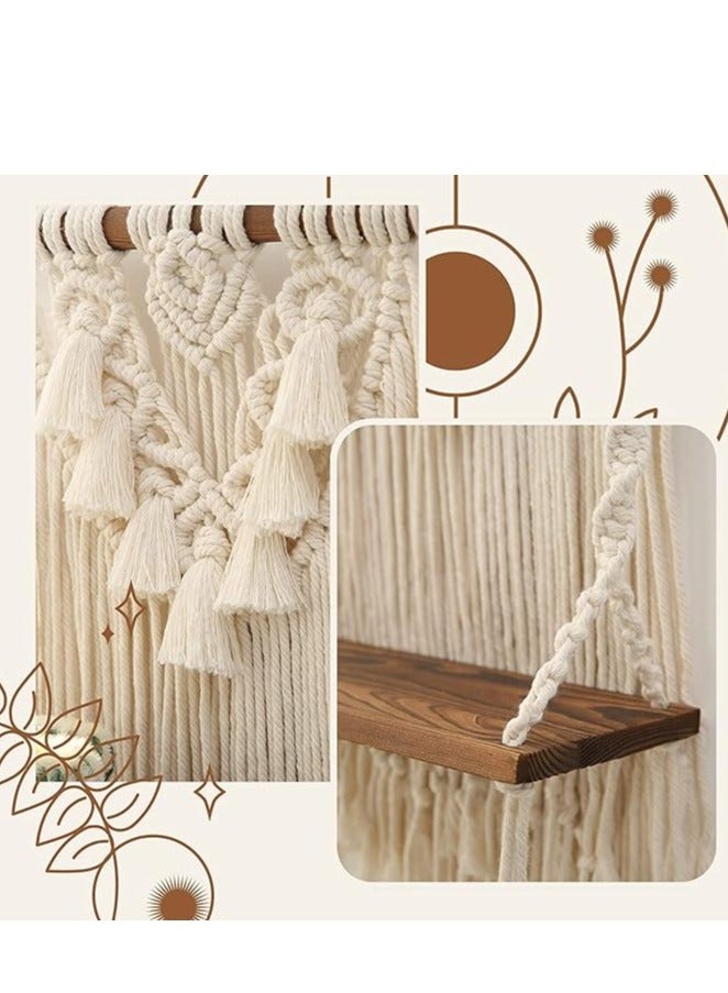 انتيكيانو رف حائطي مكرمية-بأسلوب بوهو – رف عائم خشبي - Image 5