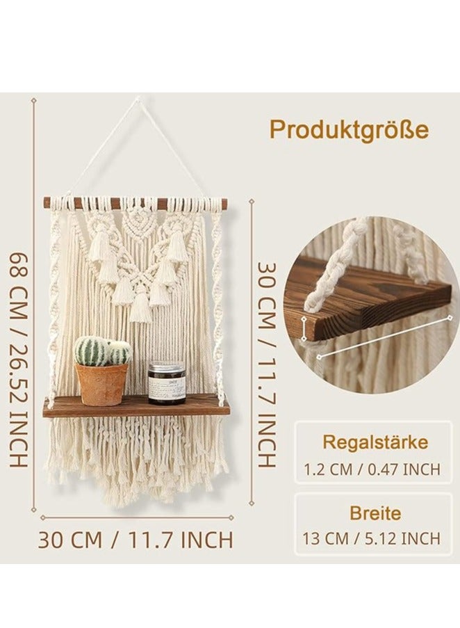 انتيكيانو رف حائطي مكرمية-بأسلوب بوهو – رف عائم خشبي - Image 2