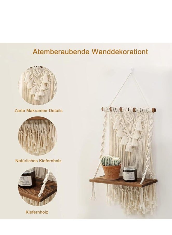 انتيكيانو رف حائطي مكرمية-بأسلوب بوهو – رف عائم خشبي - Image 3