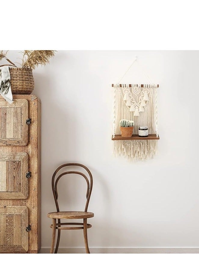 انتيكيانو رف حائطي مكرمية-بأسلوب بوهو – رف عائم خشبي - Image 4