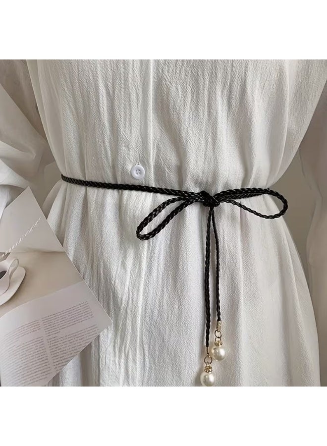 Goolsky Women'S Elegant Braided Waist Belt with Pearl Accents - Versatile Decorative Belt for Dresses, Casual Attire, and Formal Occasions, Casual Attire Accessory|Elegant Waist Belt|Pearl Embellished Belt - Image 2