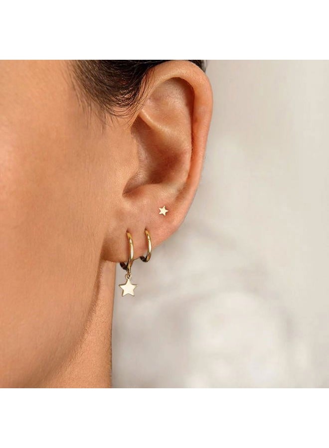 VRIUA Gold Hoop Earrings Set - 14K Gold Plated Dainty Stacks Earrings Star Earring Sets for Multiple Piercing Cartilage Huggie Hoop Earrings for Women Trendy Jewelry - Image 5