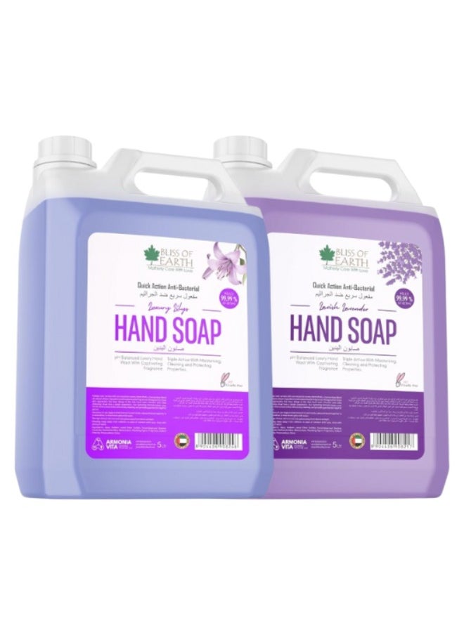 BLISS OF EARTH Hand Wash Refill Liquid, Refreshing Luxury Lily & Lavish Lavender Combo,10 Litres.  - Image 1