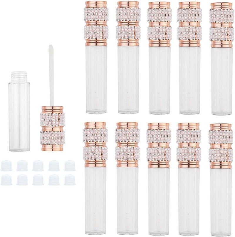 AJLTPA 10 Pack Pearl Diamond Lip Gloss Wand Tubes 5ml Empty Lip Gloss Containers Lipgloss Lip Balm Bottles with Rubber Stoppers for Lip Gloss Balm Cosmetic Business Pearl Diamond 