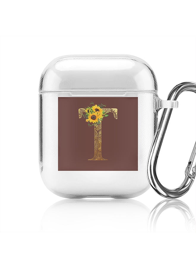 Stylizedd Classic Clear printed Case for Apple Airpods 2 / 1 Soft TPU Gel Thin Transparent Flexible Cover - Custom Monogram Initial Letter Mandala Floral Pattern Alphabet - T (Brown ) - Image 1