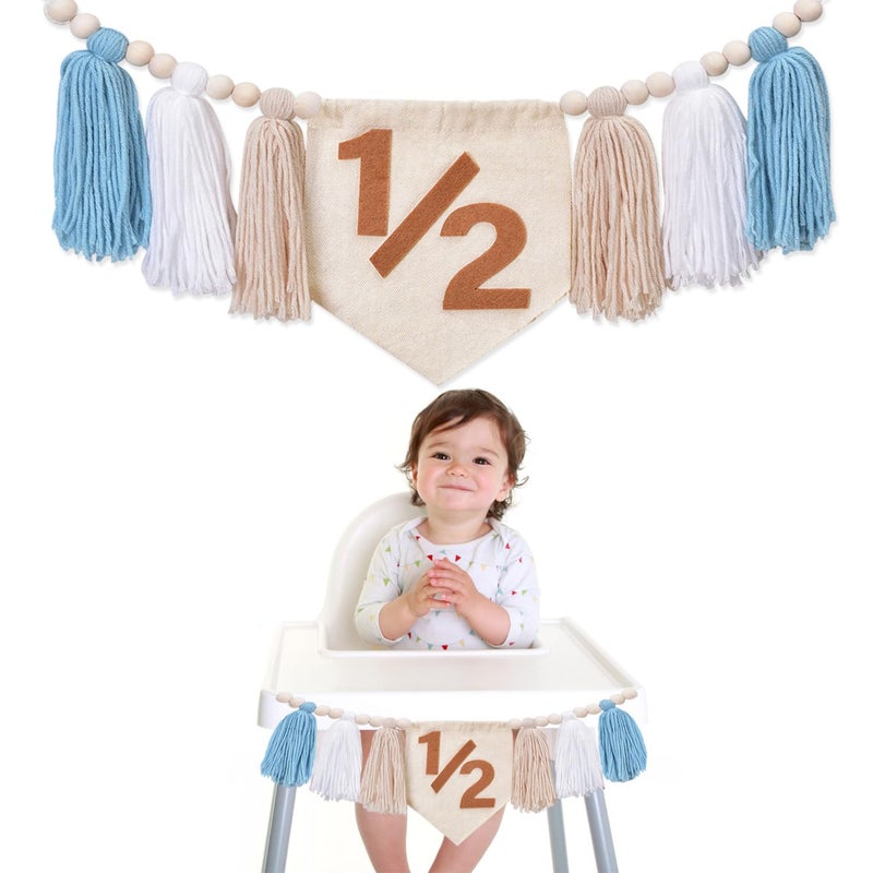 Half Birthday High Chair Banner Dokuna Boys 12 Half Birthday Party Decorations Photo Backdrop Half Way to One Decorations for Boys Khaki