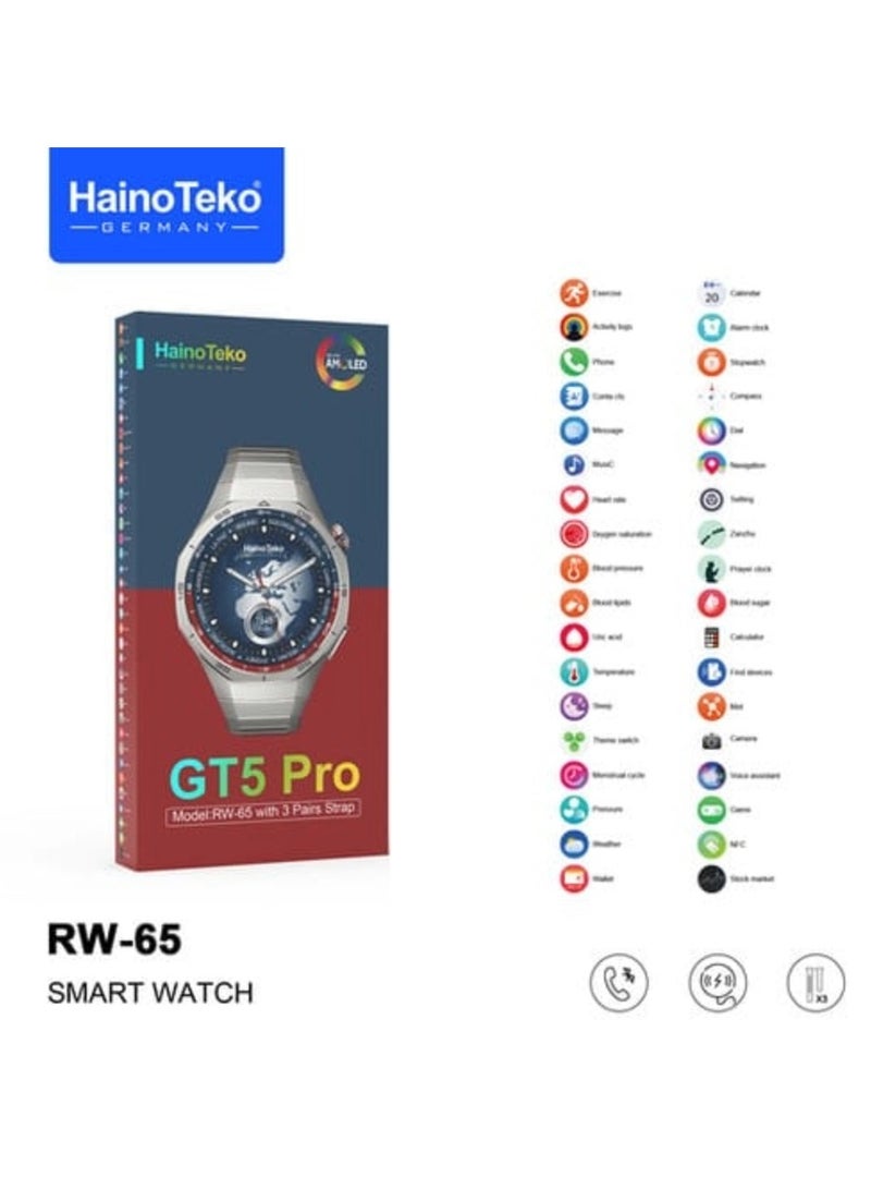 Haino Teko GT5 Max Smartwatch With Large Screen AMOLED Display Voice Assistant Designed For Men Black - Image 1
