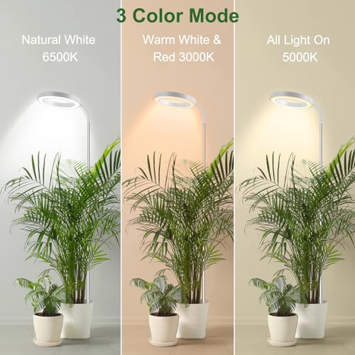 wolezek Grow Lights for Indoor Plants Full Spectrum, 80 LEDs 3 Colors Grow Light, 65in Large Plant Lights for Indoor Growing with 360°Gooseneck, 6/12/16H Timer, 5 Brightness, Height Adjustable, White - Image 3