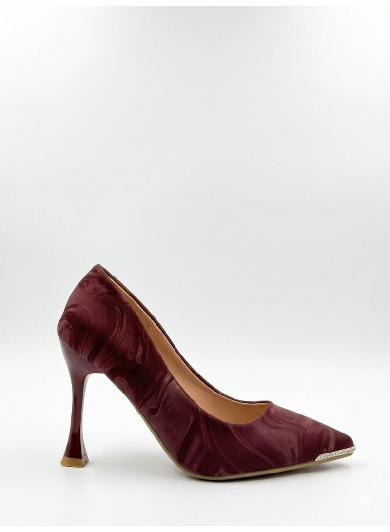Shoe star حذاء نسائي بكعب عالٍ بنقشة مدببة - خمري - Image 2