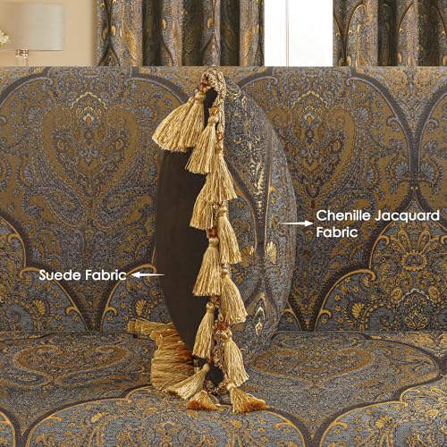 Loom and Mill 1 Piece Luxury Throw Pillow Covers 20x20 Inch, Classic Antique Decorative Pillow Cover with Tassels, Jacquard Damask Pillow Cases for Living Room Bedroom Sofa Couch Chair(Bronze Gold) - Image 3
