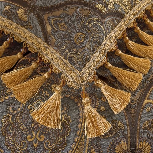 Loom and Mill 1 Piece Luxury Throw Pillow Covers 20x20 Inch, Classic Antique Decorative Pillow Cover with Tassels, Jacquard Damask Pillow Cases for Living Room Bedroom Sofa Couch Chair(Bronze Gold) - Image 4