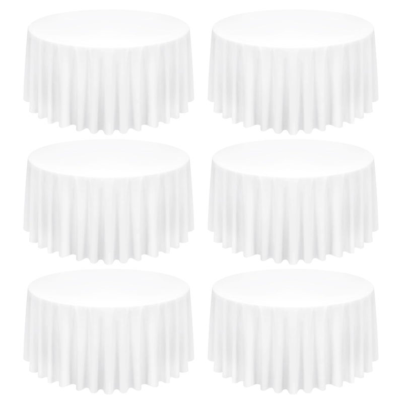 6 Pack White Round Tablecloth 120 Inch Circular White Table Cloth Stain and Wrinkle Resistant Tablecloths Reusable and Washable Polyester Fabric Table Covers for Buffet Wedding Party and Banquet