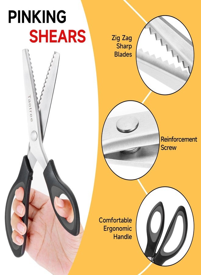Taotree Sewing Scissors for Fabric Cutting, Taotree 9.5" Fabric Scissors Pinking Shears, Zig Zag Craft Decorative Edge, Sewing Supplies Notions Accessories for Craft Scrapbooking Supplies, Black Grey 2 Pack - Image 2