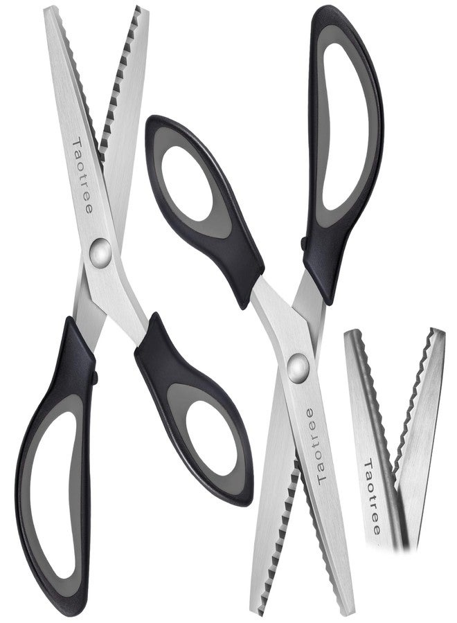 Taotree Sewing Scissors for Fabric Cutting, Taotree 9.5" Fabric Scissors Pinking Shears, Zig Zag Craft Decorative Edge, Sewing Supplies Notions Accessories for Craft Scrapbooking Supplies, Black Grey 2 Pack - Image 1