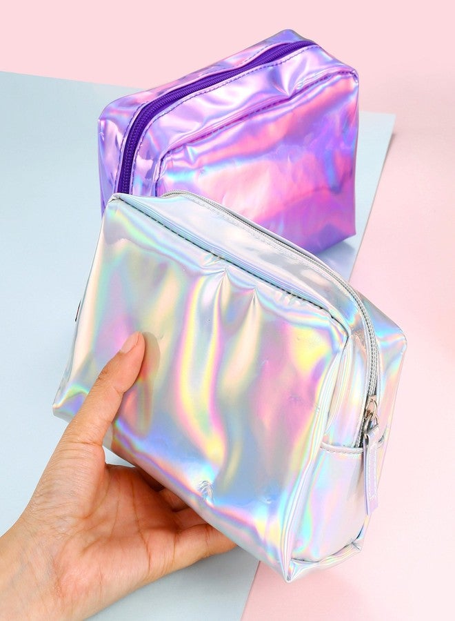 Teensery PU Leather Holographic Makeup Pouch Cosmetic Bag Waterproof Toiletries Organizer Pen Bag for Women and Girls (Silver) - Image 3