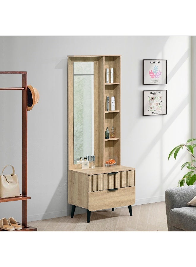 Home Box موبو-لازيرو خزانة ذات درجين مع 3 رفوف مفتوحة ومرآة - بلّوط - Image 1