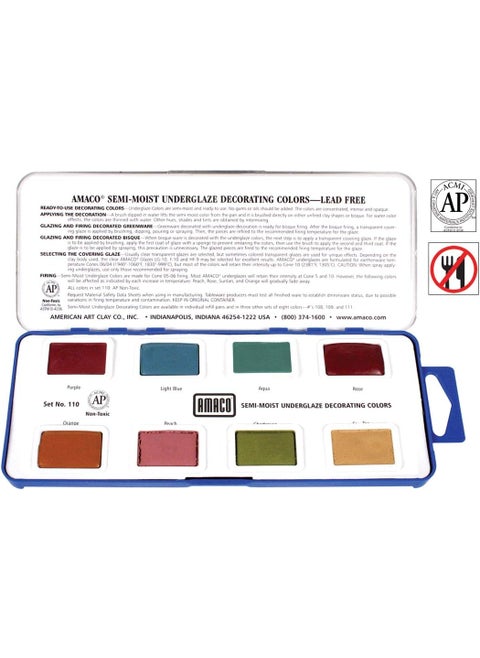 AMACO NonToxic SemiMoist Underglaze Set  C in Pan 15 oz Assorted Color Set of 8