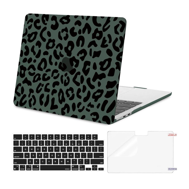 MOSISO Compatible with MacBook Air 13 inch Case M5 2026 M4 2025 M3 M2 20242022 A3449 A3240 A3113 A2681 3 in 1 Leopard Grain Hard CaseKeyboard CoverScreenFilm for MacBook Air 136 Case Green - Image 2