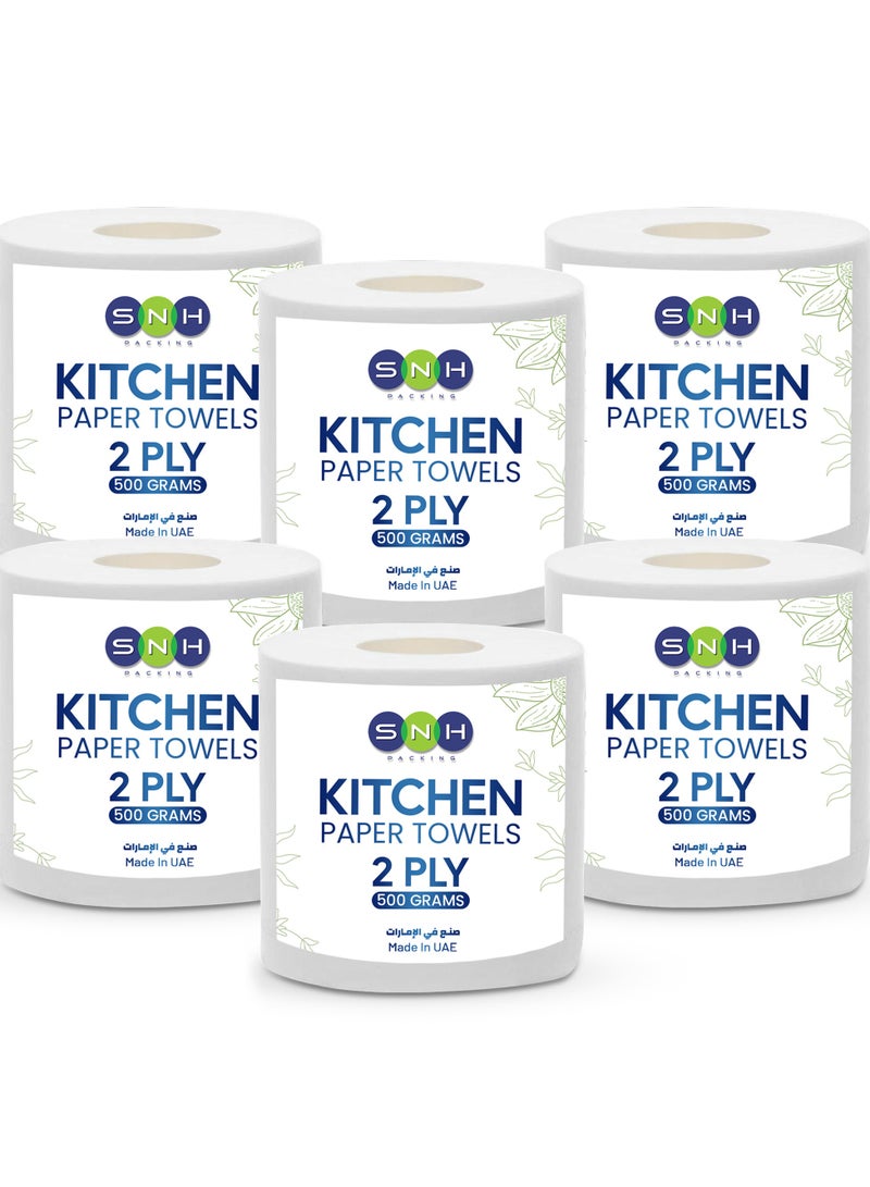SNH Packing Kitchen Paper Towel Embossed 2-Ply 500 Grams, Pack of 6 Rolls
