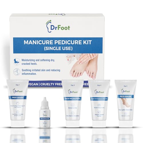 Dr.Foot Dr Foot Manicure Pedicure Kit | For Brightens and smoothens skin | Pedi Wash-8 gm | Cuticle Oil-10 ml | Micropeel-8 gm | Massage Cream-8 gm | Pedi Mask-8gm - Image 1