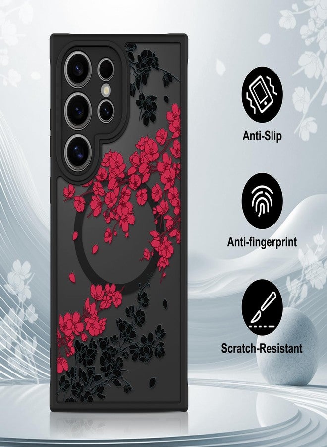 OOK Case Fit for Samsung Galaxy S24 Ultra 6.8 Inch (Wireless Charging Compatible) Red Floral Flowers Design Translucent Phone Cover Soft TPU + Hard PC Anti-Scratch Shockproof Magnetic Case for Women - Image 5