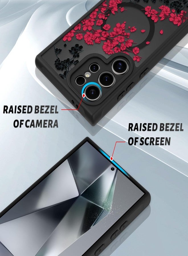 OOK Case Fit for Samsung Galaxy S24 Ultra 6.8 Inch (Wireless Charging Compatible) Red Floral Flowers Design Translucent Phone Cover Soft TPU + Hard PC Anti-Scratch Shockproof Magnetic Case for Women - Image 3