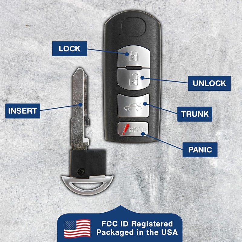 KeylessOption Smart 4-Button Key Fob for Mazda (KR55WK49383) - Image 5