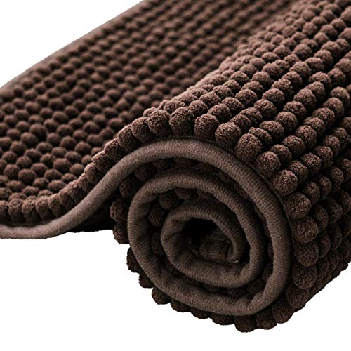 SUBRTEX Bathroom Rugs Chenille Bath Rug Soft Short Plush Bath Mat Soft Shower Mat Water Absorbent Shower Mat Quick Dry Machine WashableChocolate20 x 32