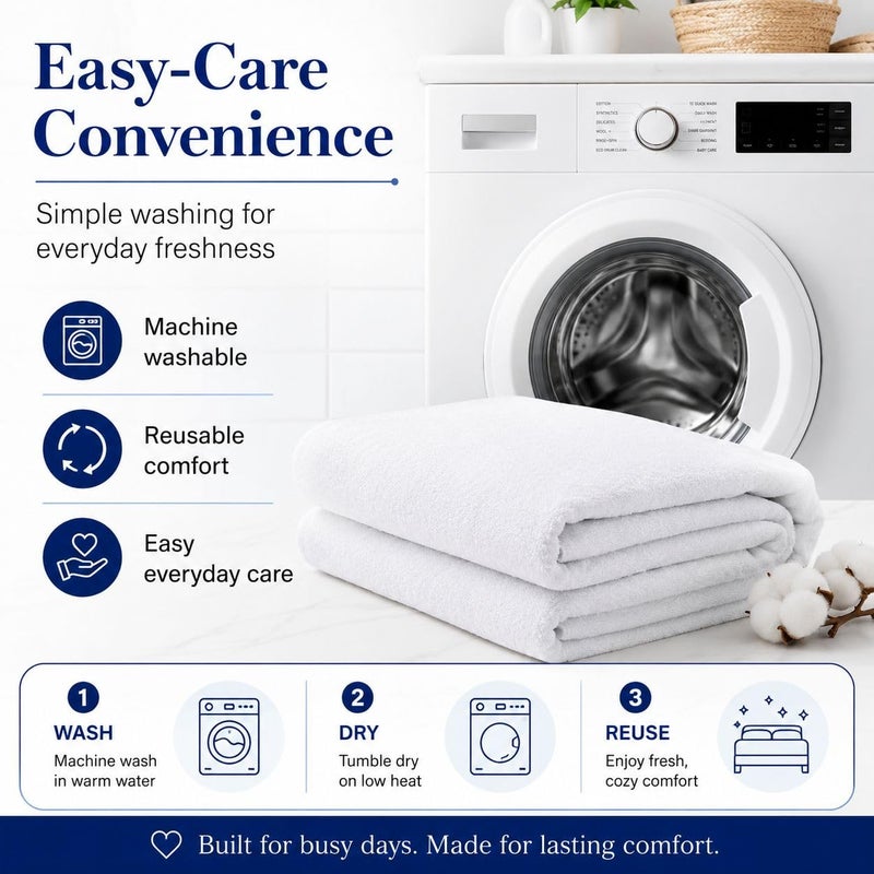 Waterproof Terry Mattress Protector, White, Queen Size, Cotton and Polyester, Washable and Breathable ((100x200cm)) - Image 5