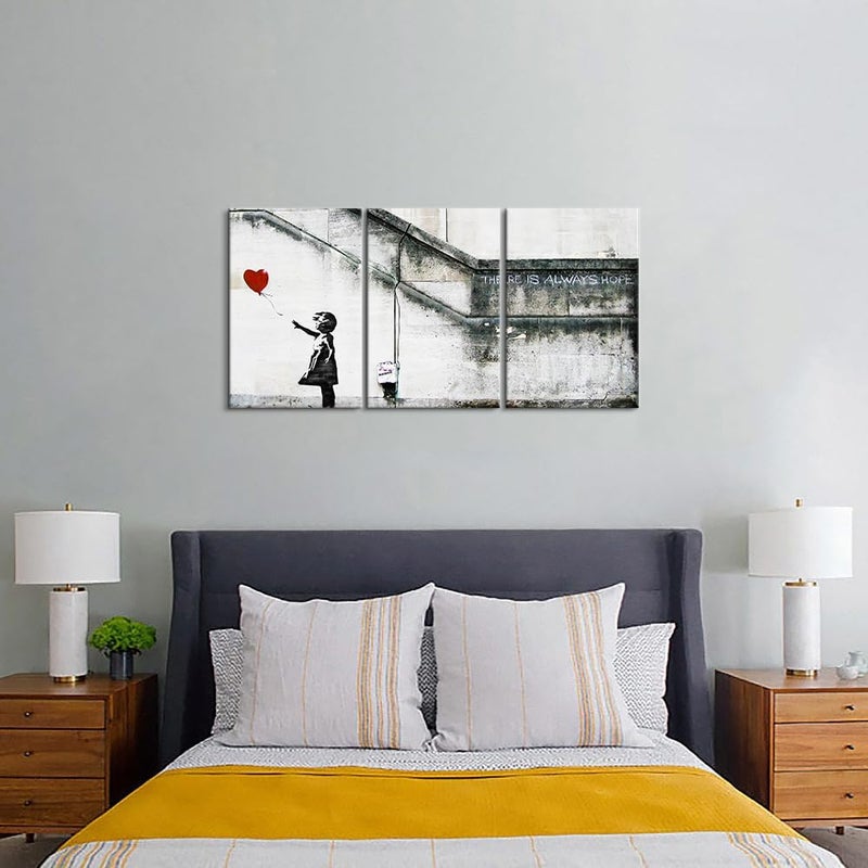 Mistyefly 3 Pieces Banksy Wall Art Graffiti Wall Art Girl with Red Balloon Decor Banksy Canvas Wall Art Pop Art Decor Street Art Colorful Artwork Graffiti Poster Banksy Prints for Home Decor (16''Wx24''Hx3PCS) - Image 5