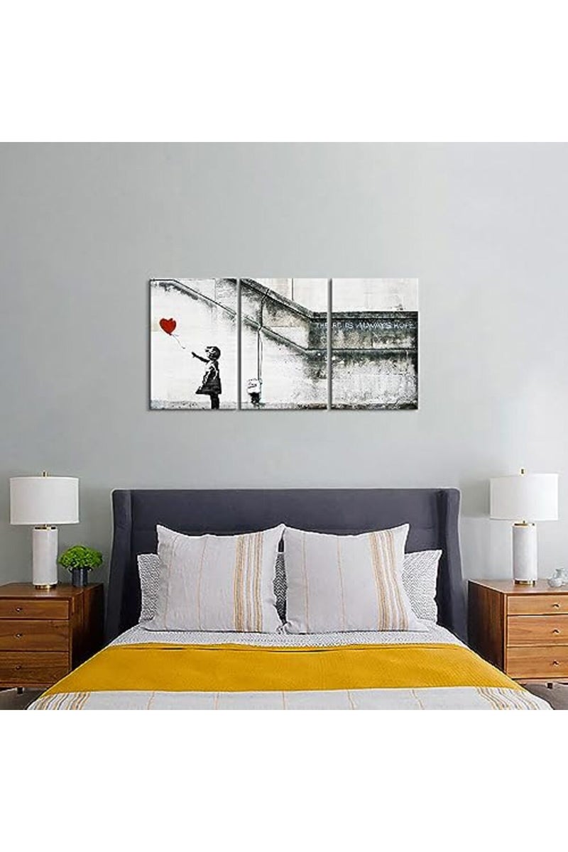 Mistyefly 3 Pieces Banksy Wall Art Graffiti Wall Art Girl with Red Balloon Decor Banksy Canvas Wall Art Pop Art Decor Street Art Colorful Artwork Graffiti Poster Banksy Prints for Home Decor (16''Wx24''Hx3PCS) - Image 3