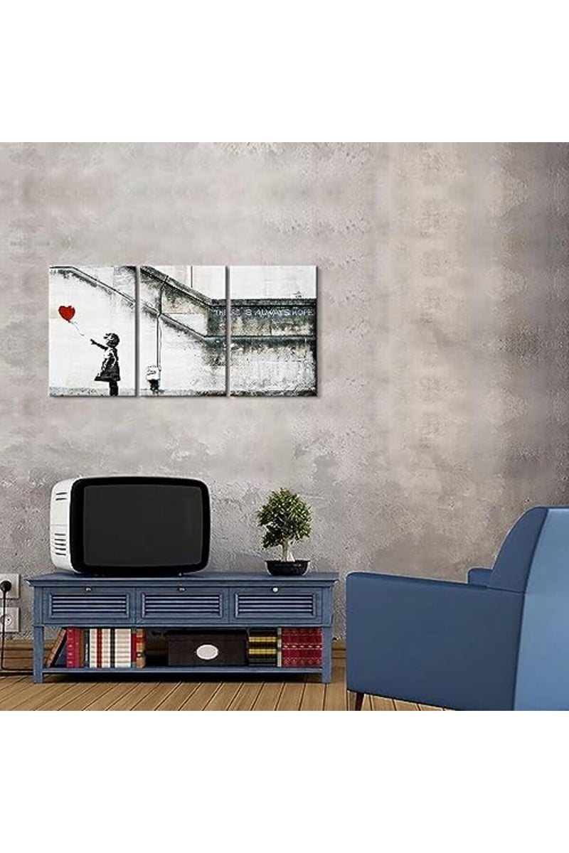 Mistyefly 3 Pieces Banksy Wall Art Graffiti Wall Art Girl with Red Balloon Decor Banksy Canvas Wall Art Pop Art Decor Street Art Colorful Artwork Graffiti Poster Banksy Prints for Home Decor (16''Wx24''Hx3PCS) - Image 2