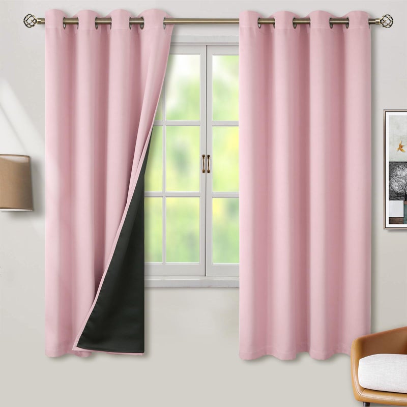 BGment Baby Pink 100% Blackout Curtains for Nursery Bedroom 69 Inch Length 2 Panels  Thermal Insulated Full Light Blocking Grommet Noise Cancelling Window Curtains for Girls Room  55 Inch Wide Each - Image 1