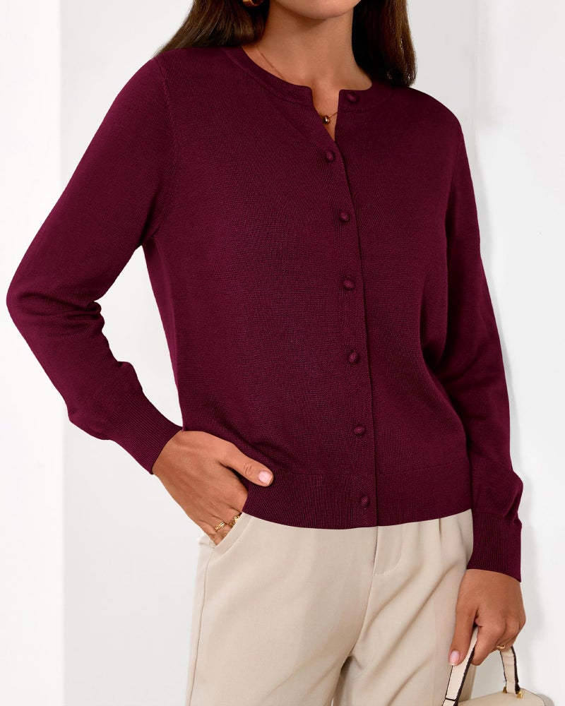 BTFBM Cardigan Sweaters for Women Cashmere Sweater Lightweight Button Down Casual Knit Shrugs Tops Early Spring Fashion(Burgundy, Small) - Image 2