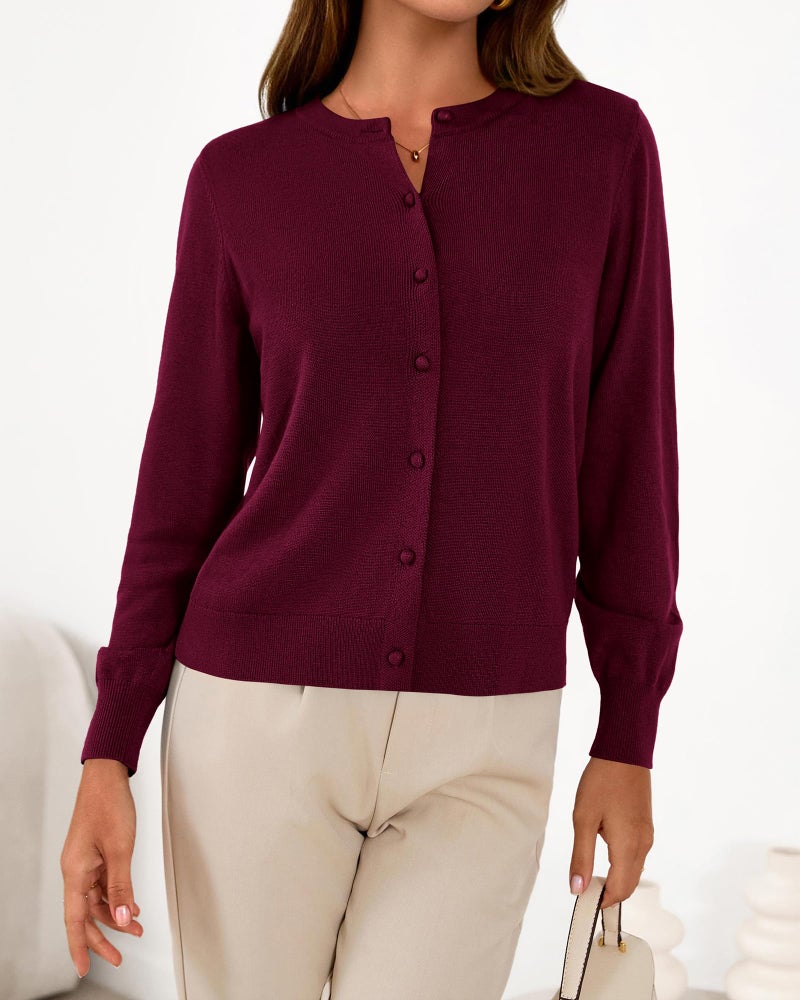 BTFBM Cardigan Sweaters for Women Cashmere Sweater Lightweight Button Down Casual Knit Shrugs Tops Early Spring Fashion(Burgundy, Small) - Image 4