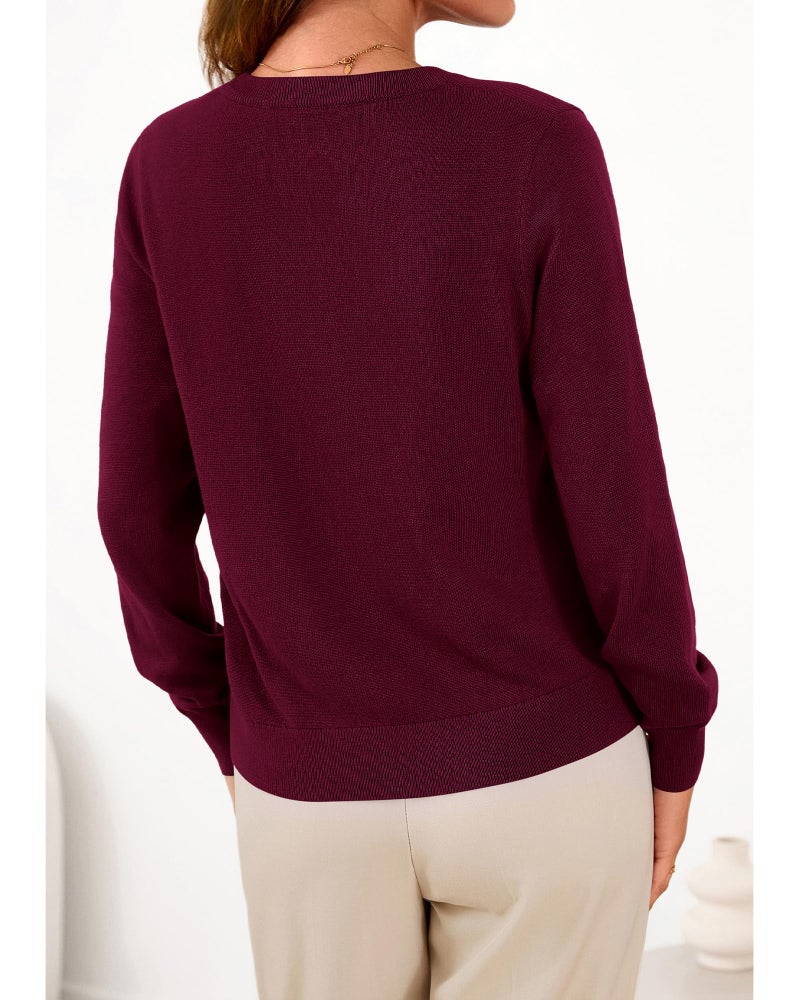 BTFBM Cardigan Sweaters for Women Cashmere Sweater Lightweight Button Down Casual Knit Shrugs Tops Early Spring Fashion(Burgundy, Small) - Image 3