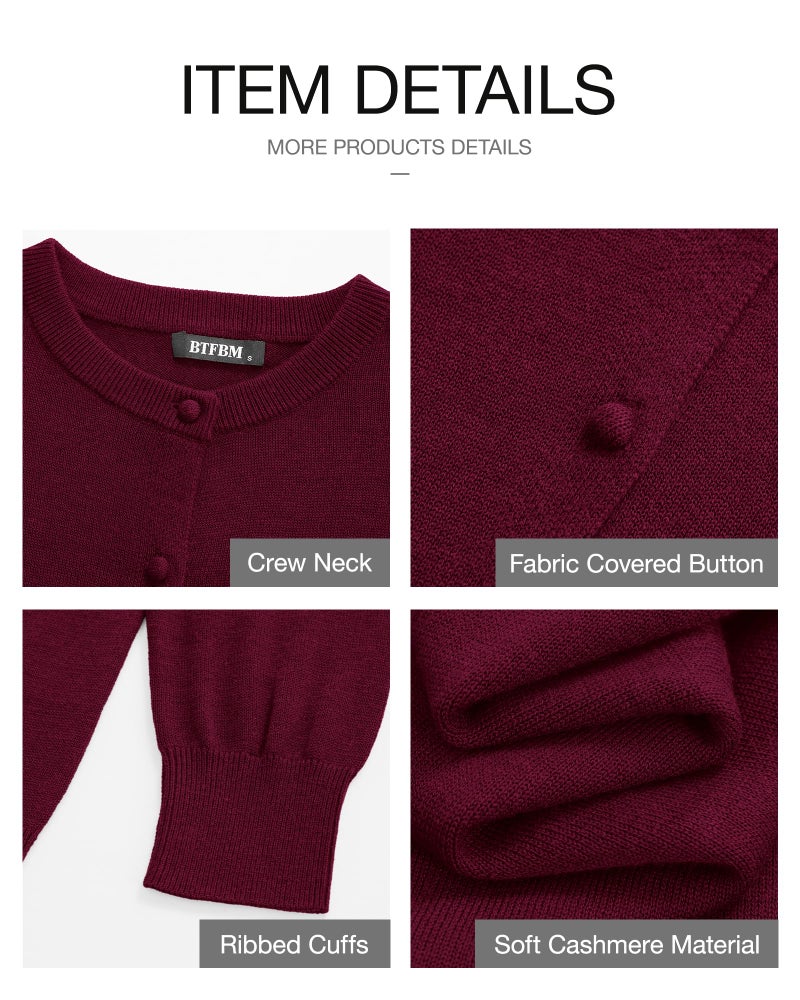 BTFBM Cardigan Sweaters for Women Cashmere Sweater Lightweight Button Down Casual Knit Shrugs Tops Early Spring Fashion(Burgundy, Small) - Image 5