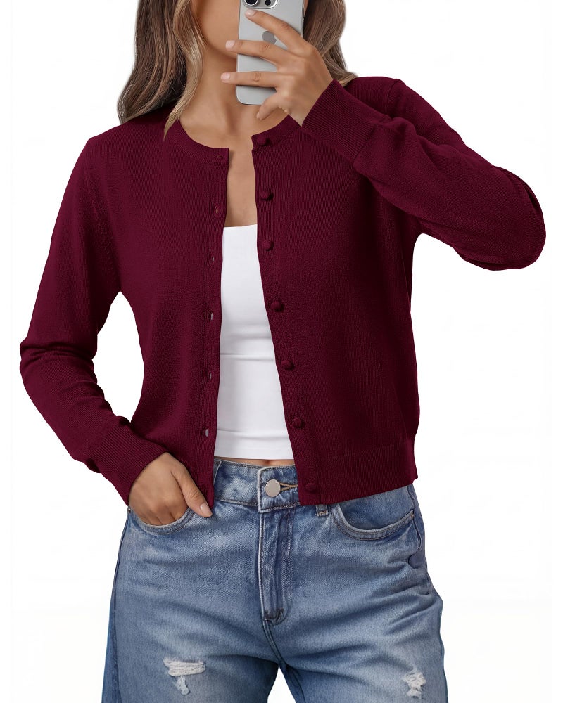 BTFBM Cardigan Sweaters for Women Cashmere Sweater Lightweight Button Down Casual Knit Shrugs Tops Early Spring Fashion(Burgundy, Small) - Image 1