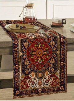 مفرش طاولة على الطراز البوهيمي لغرفة الطعام بنقشة حمراء وسوداء، 180 سم × 33 سم