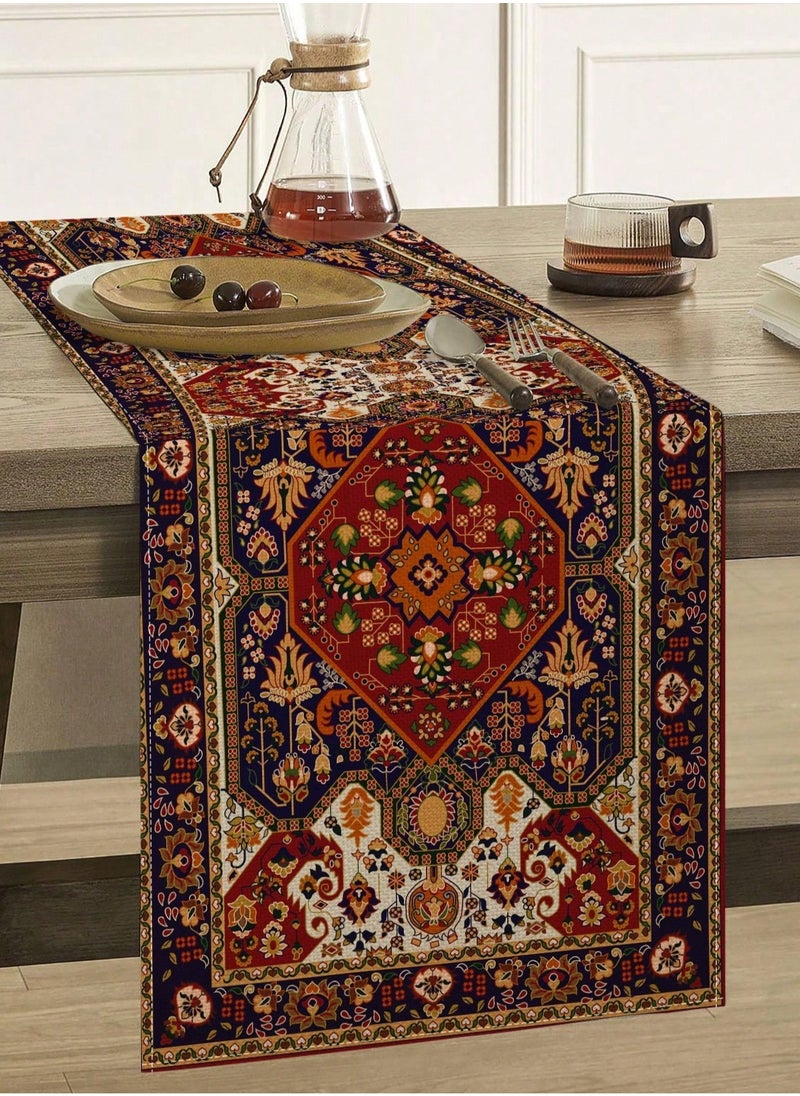 نكسا - مفرش طاولة على الطراز البوهيمي لغرفة الطعام بنقشة حمراء وسوداء، 180 سم × 33 سم - Image 1