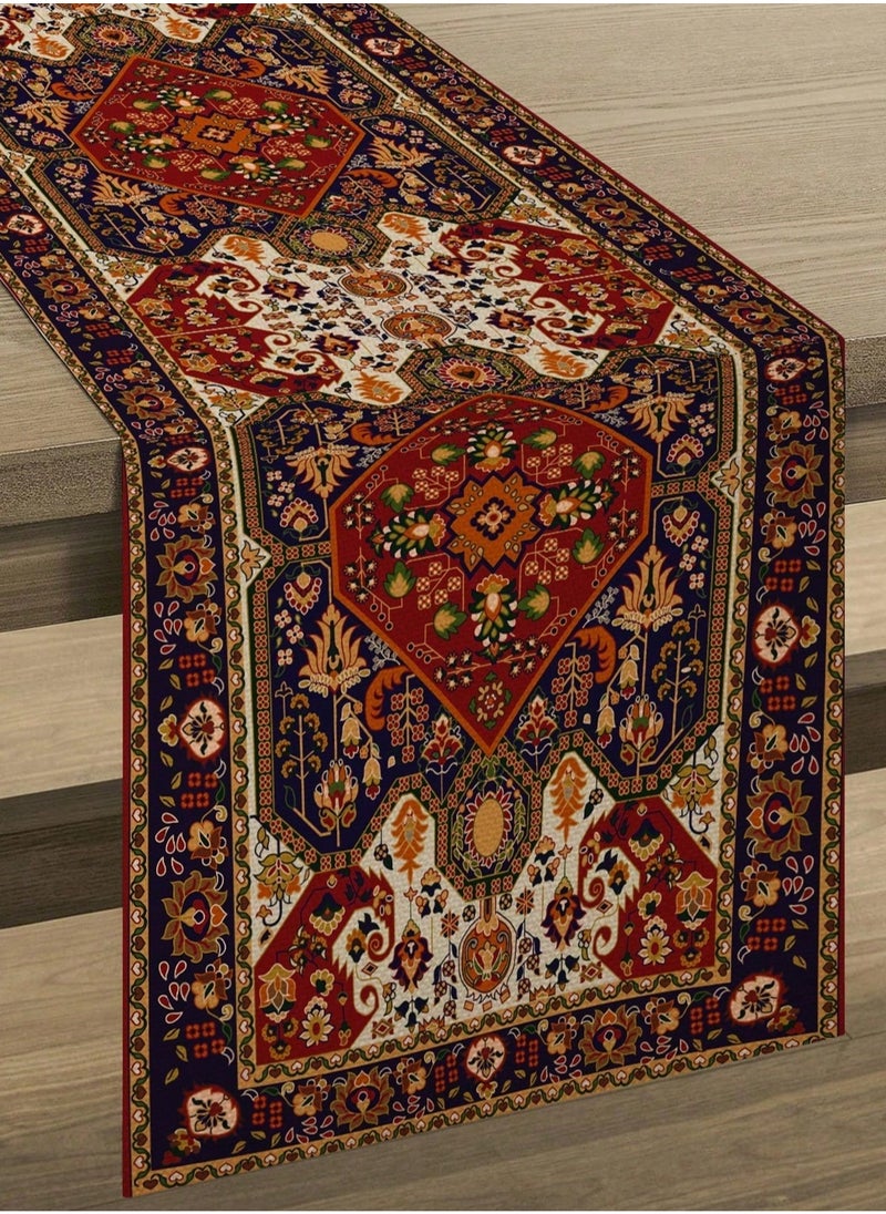 نكسا - مفرش طاولة على الطراز البوهيمي لغرفة الطعام بنقشة حمراء وسوداء، 180 سم × 33 سم - Image 1