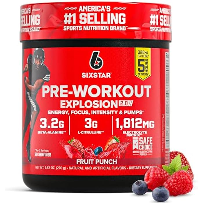 Six Star Pre-Workout Powder for Men & Women, Fruit Punch (30 Servings) - Preworkout Explosion 2.0 Energy Powder Drink Mix with Beta-Alanine & Caffeine - Sports Nutrition Supplement Products - Image 1