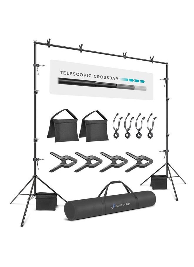 JS JULIUS STUDIO Julius Studio 10.1 ft. Extra Wide & 7.6 ft. Tall (122 x 91 inch) Backdrop Stand, Background Support Equipment, Great fit for 10 ft. Screens, Complete Accessory Kit for Photo Video Studio, JSAG283  - Image 1