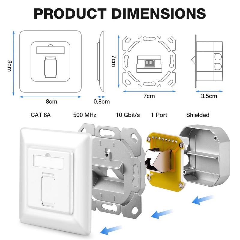 OFFCUP Network Socket, 2x Set 500 MHz 10 Gbit/s Ethernet Socket, Network Box with 1 RJ45 Port, 80mm×80mm for Ethernet LAN Installation Cable - Image 2