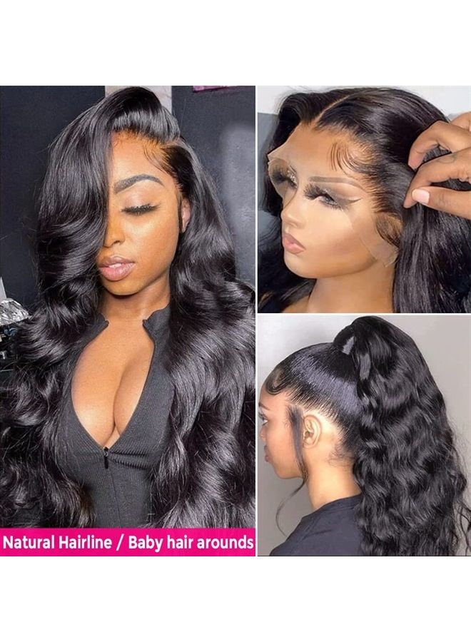Wingirl HD Transparent Lace Front Human Hair Wigs for Women Pre Plucked Hairline 12A 220% Density Brazilian Body Wave Lace Front Wigs with Baby Hair Black Color(20Inch, 220% Denisty) - Image 4