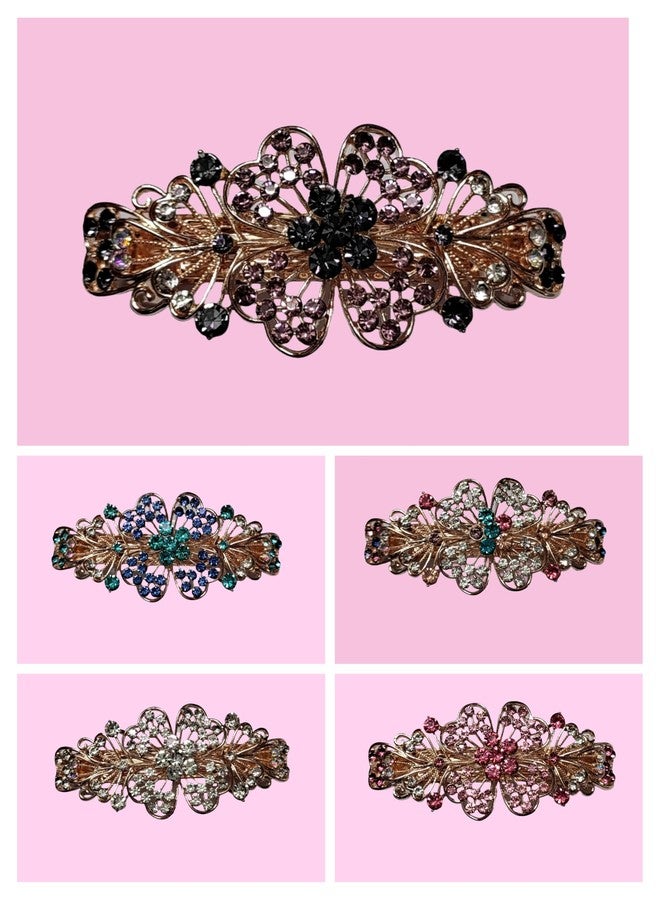 Trendsetter pack of 1 wedding hair accessories A.D stone french barrete medium hair clip/back pin for women & Girls (Random color) - Image 4
