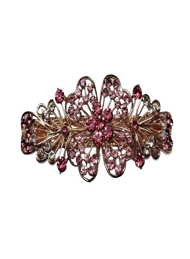 Trendsetter pack of 1 wedding hair accessories A.D stone french barrete medium hair clip/back pin for women & Girls (Random color) - Image 1