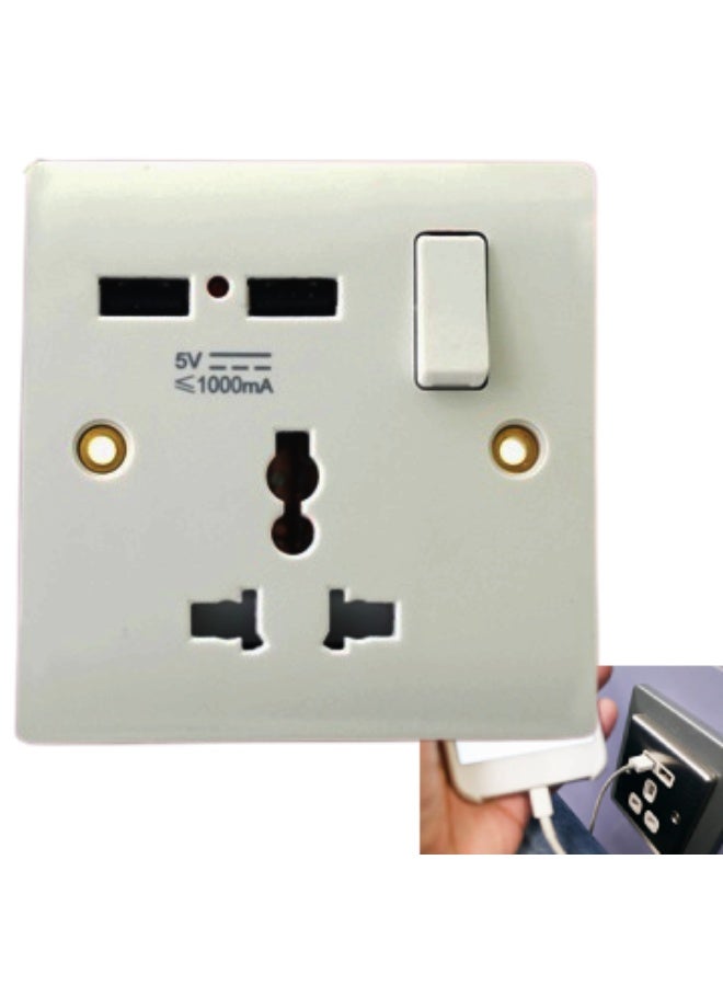 Terminator 1 Gang 13A Multi Function Switch Socket With 2 Usb 1 A/5V WP1G-2USB