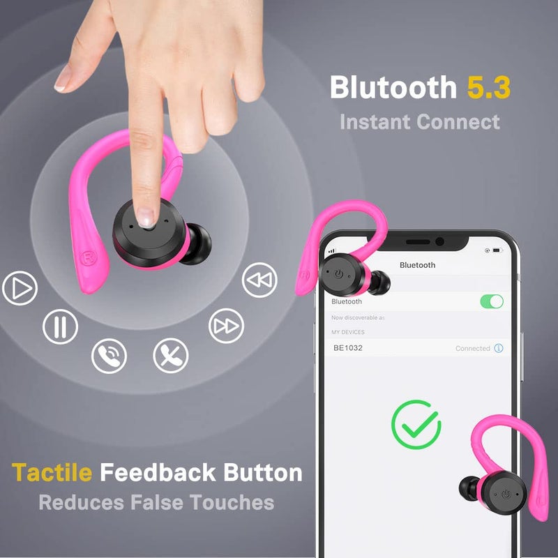 APEKX Bluetooth Headphones True Wireless Earbuds with Charging Case IPX7 Waterproof Stereo Sound Earphones Built-in Mic in-Ear Headsets Deep Bass for Sport Running Red - Image 5